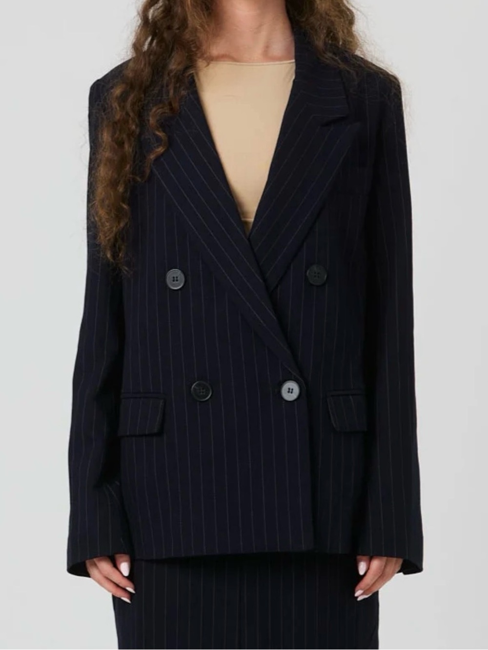 Women's Double-Breasted Pinstripe Blazer in Navy